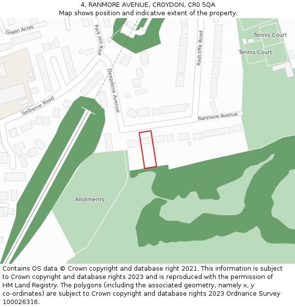 4, RANMORE AVENUE, CROYDON, CR0 5QA: Location map and indicative extent of plot