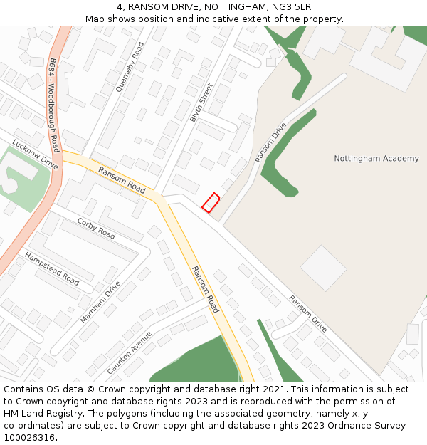 4, RANSOM DRIVE, NOTTINGHAM, NG3 5LR: Location map and indicative extent of plot