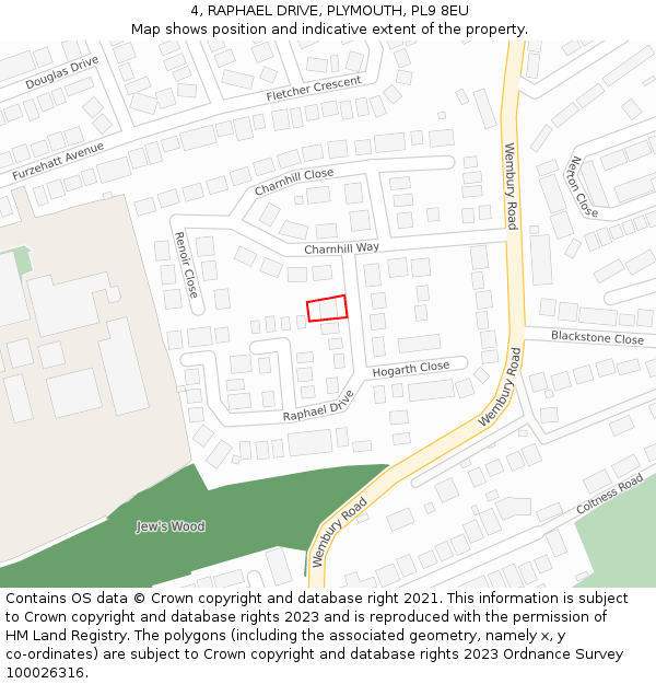 4, RAPHAEL DRIVE, PLYMOUTH, PL9 8EU: Location map and indicative extent of plot
