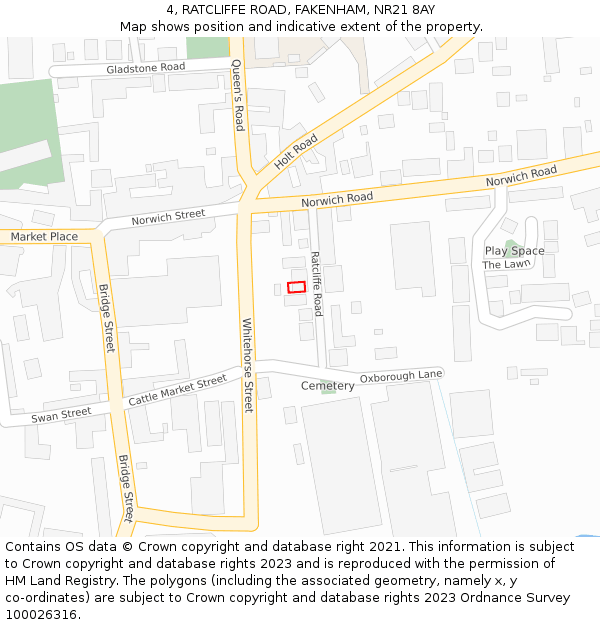 4, RATCLIFFE ROAD, FAKENHAM, NR21 8AY: Location map and indicative extent of plot