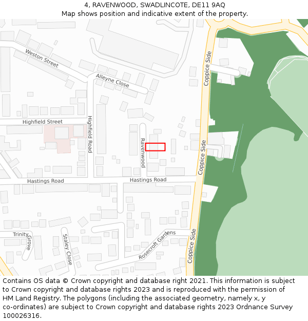 4, RAVENWOOD, SWADLINCOTE, DE11 9AQ: Location map and indicative extent of plot