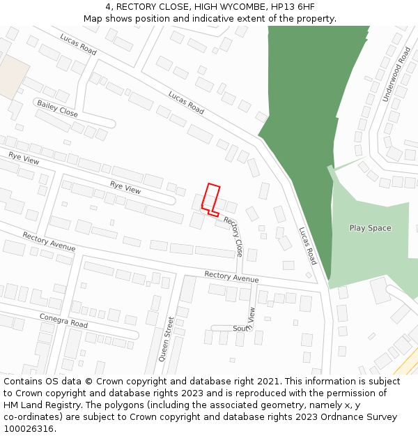 4, RECTORY CLOSE, HIGH WYCOMBE, HP13 6HF: Location map and indicative extent of plot