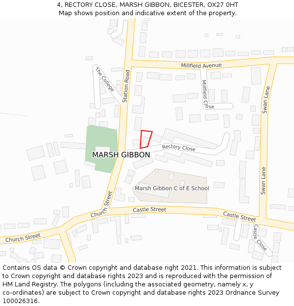 4, RECTORY CLOSE, MARSH GIBBON, BICESTER, OX27 0HT: Location map and indicative extent of plot