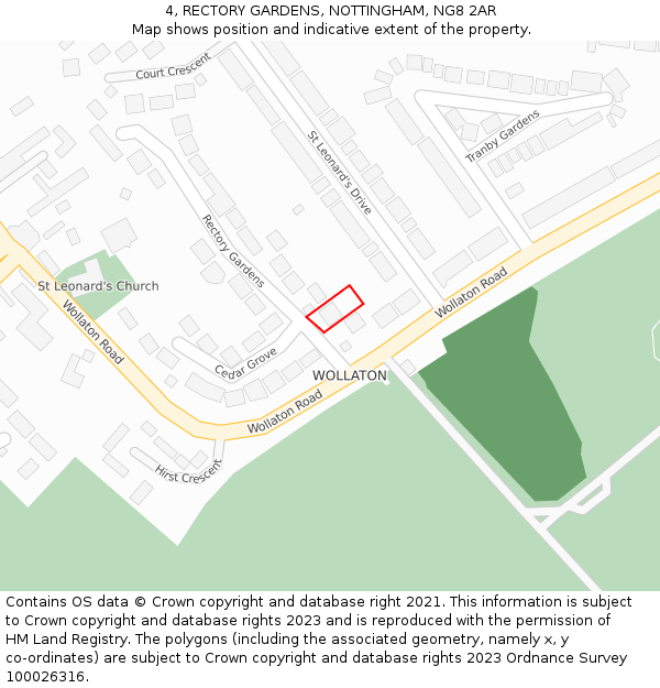 4, RECTORY GARDENS, NOTTINGHAM, NG8 2AR: Location map and indicative extent of plot