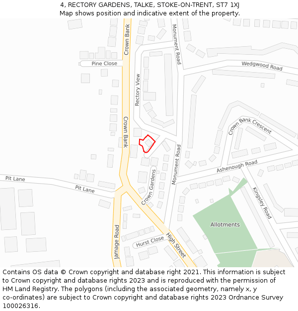 4, RECTORY GARDENS, TALKE, STOKE-ON-TRENT, ST7 1XJ: Location map and indicative extent of plot