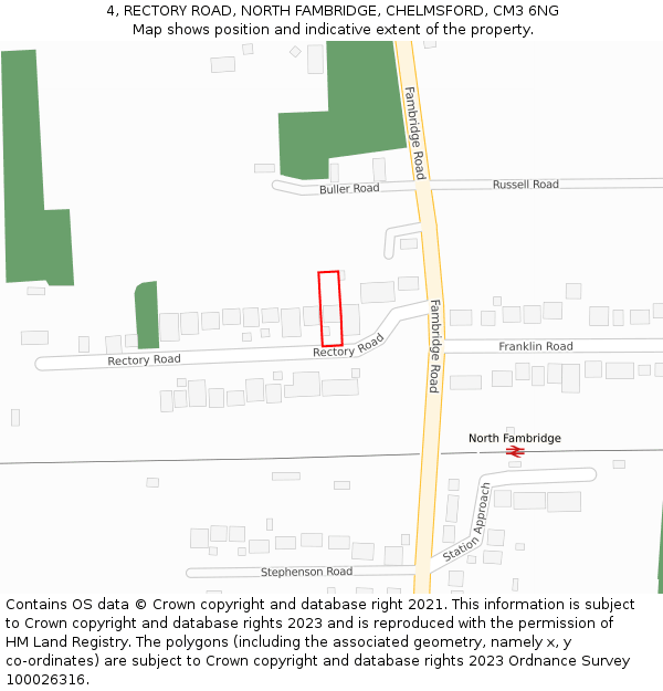 4, RECTORY ROAD, NORTH FAMBRIDGE, CHELMSFORD, CM3 6NG: Location map and indicative extent of plot