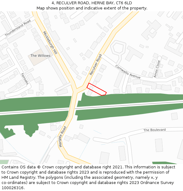 4, RECULVER ROAD, HERNE BAY, CT6 6LD: Location map and indicative extent of plot