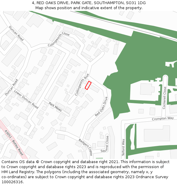 4, RED OAKS DRIVE, PARK GATE, SOUTHAMPTON, SO31 1DG: Location map and indicative extent of plot