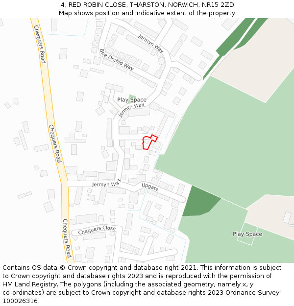 4, RED ROBIN CLOSE, THARSTON, NORWICH, NR15 2ZD: Location map and indicative extent of plot