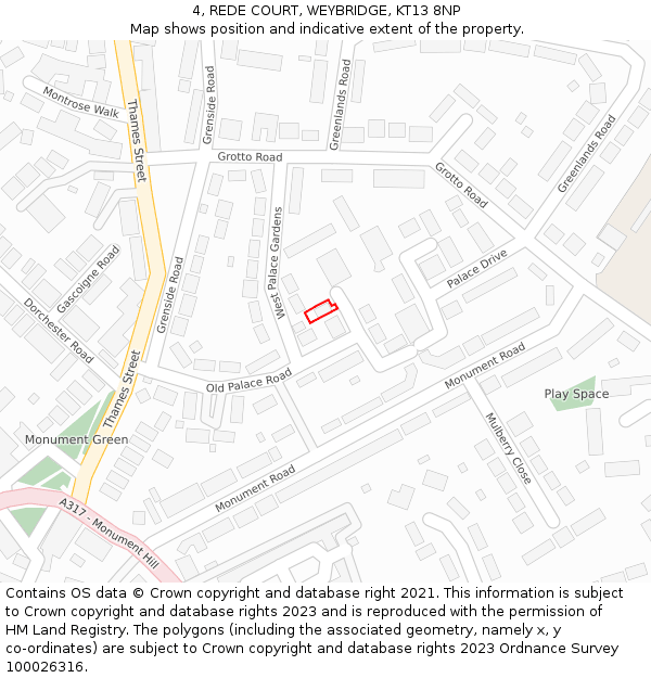 4, REDE COURT, WEYBRIDGE, KT13 8NP: Location map and indicative extent of plot