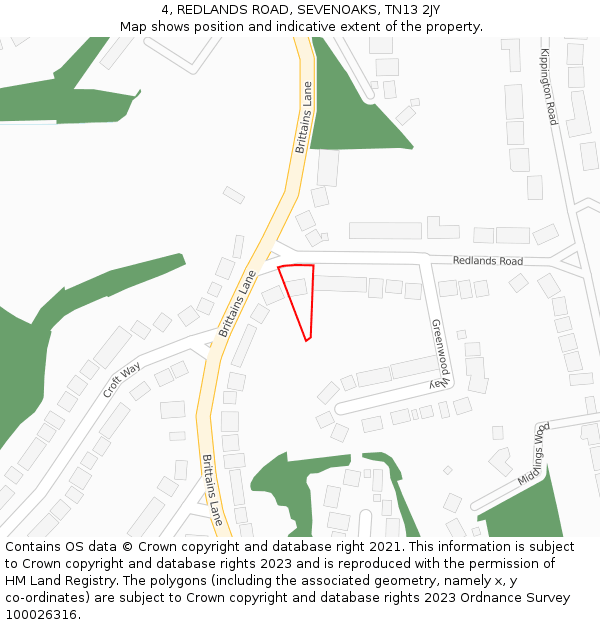 4, REDLANDS ROAD, SEVENOAKS, TN13 2JY: Location map and indicative extent of plot