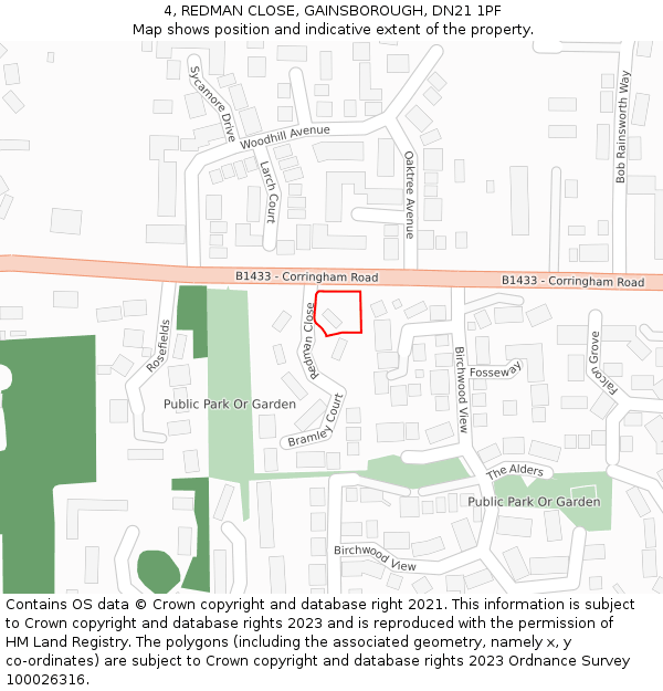 4, REDMAN CLOSE, GAINSBOROUGH, DN21 1PF: Location map and indicative extent of plot