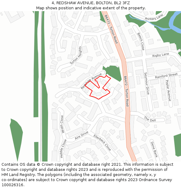4, REDSHAW AVENUE, BOLTON, BL2 3FZ: Location map and indicative extent of plot