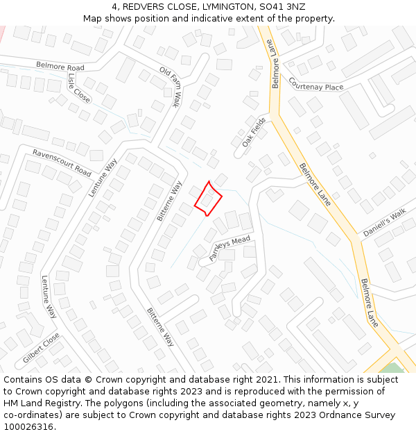 4, REDVERS CLOSE, LYMINGTON, SO41 3NZ: Location map and indicative extent of plot