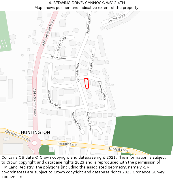 4, REDWING DRIVE, CANNOCK, WS12 4TH: Location map and indicative extent of plot