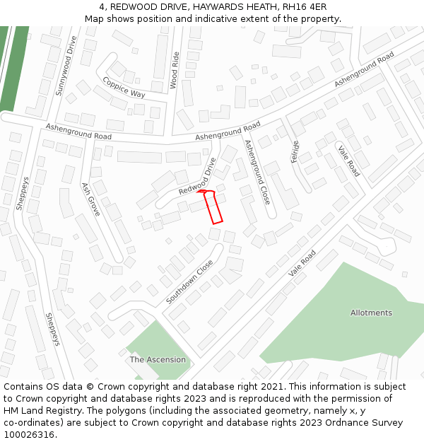 4, REDWOOD DRIVE, HAYWARDS HEATH, RH16 4ER: Location map and indicative extent of plot