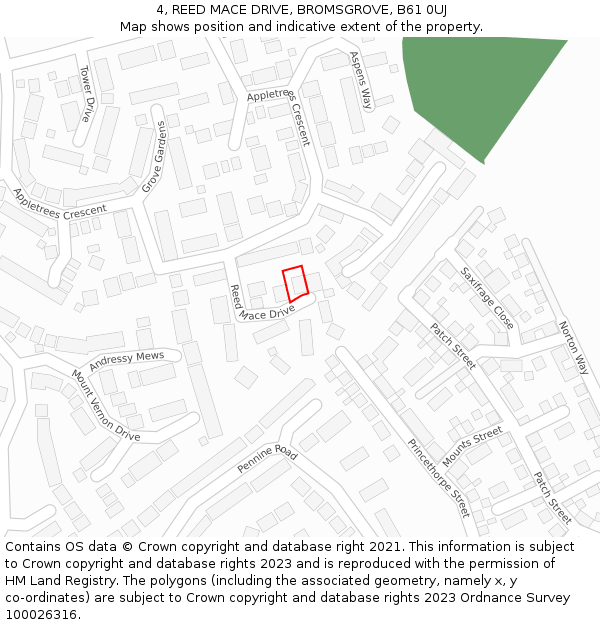 4, REED MACE DRIVE, BROMSGROVE, B61 0UJ: Location map and indicative extent of plot