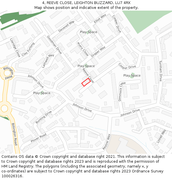 4, REEVE CLOSE, LEIGHTON BUZZARD, LU7 4RX: Location map and indicative extent of plot