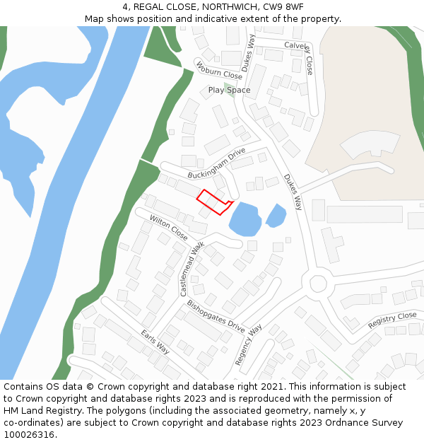 4, REGAL CLOSE, NORTHWICH, CW9 8WF: Location map and indicative extent of plot