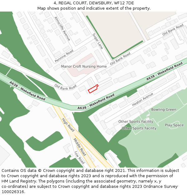 4, REGAL COURT, DEWSBURY, WF12 7DE: Location map and indicative extent of plot
