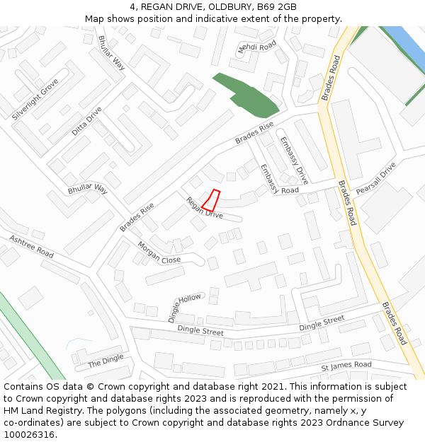 4, REGAN DRIVE, OLDBURY, B69 2GB: Location map and indicative extent of plot