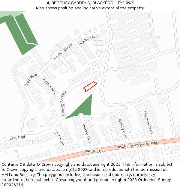 4, REGENCY GARDENS, BLACKPOOL, FY2 0WX: Location map and indicative extent of plot