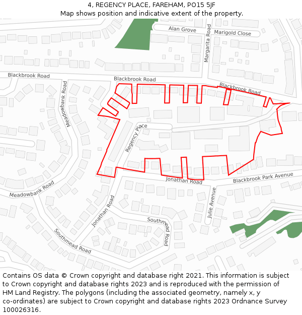 4, REGENCY PLACE, FAREHAM, PO15 5JF: Location map and indicative extent of plot