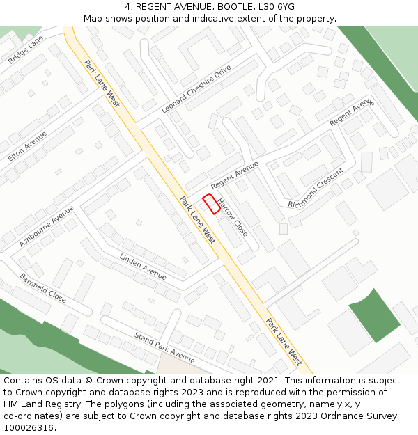 4, REGENT AVENUE, BOOTLE, L30 6YG: Location map and indicative extent of plot