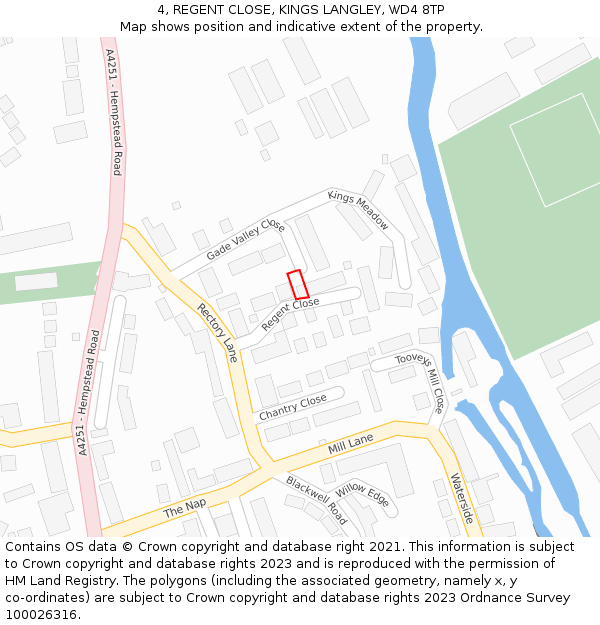 4, REGENT CLOSE, KINGS LANGLEY, WD4 8TP: Location map and indicative extent of plot