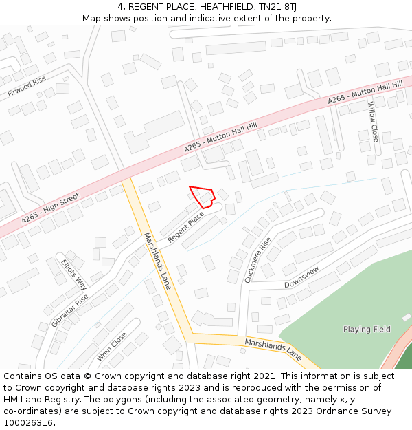 4, REGENT PLACE, HEATHFIELD, TN21 8TJ: Location map and indicative extent of plot