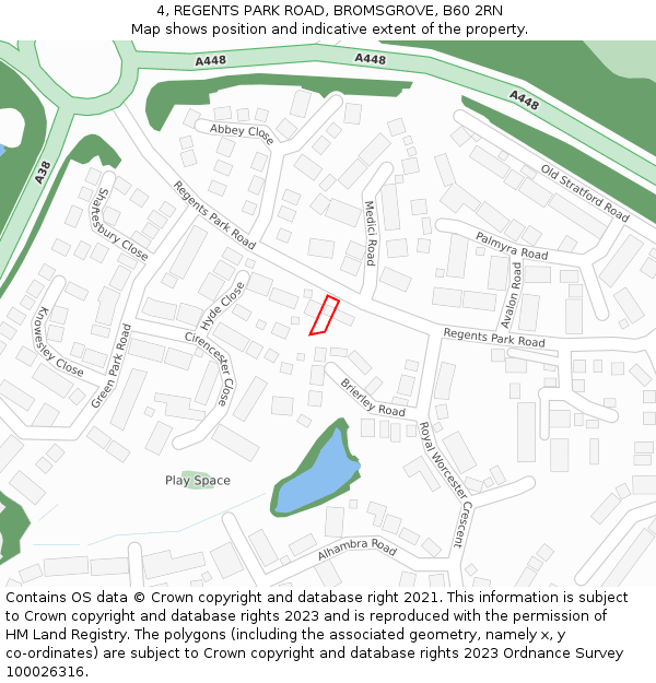 4, REGENTS PARK ROAD, BROMSGROVE, B60 2RN: Location map and indicative extent of plot