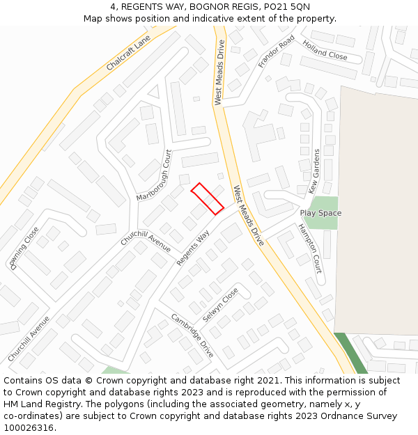 4, REGENTS WAY, BOGNOR REGIS, PO21 5QN: Location map and indicative extent of plot