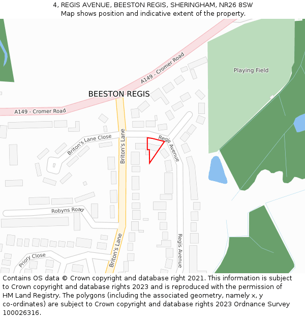 4, REGIS AVENUE, BEESTON REGIS, SHERINGHAM, NR26 8SW: Location map and indicative extent of plot