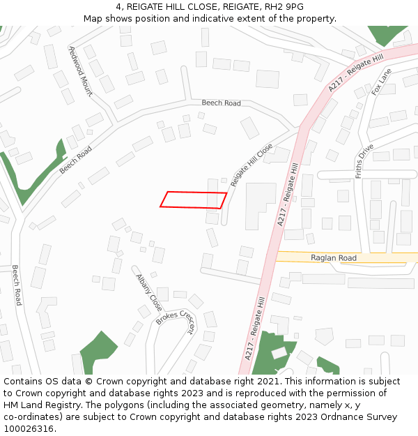 4, REIGATE HILL CLOSE, REIGATE, RH2 9PG: Location map and indicative extent of plot