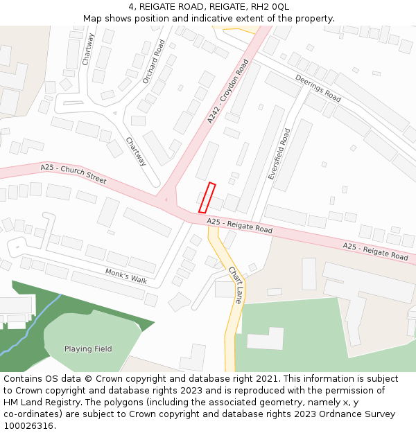 4, REIGATE ROAD, REIGATE, RH2 0QL: Location map and indicative extent of plot