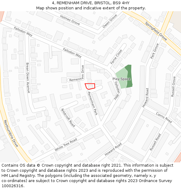 4, REMENHAM DRIVE, BRISTOL, BS9 4HY: Location map and indicative extent of plot