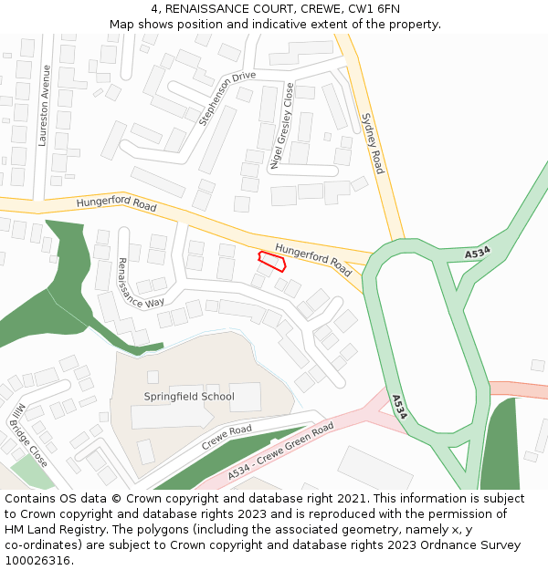 4, RENAISSANCE COURT, CREWE, CW1 6FN: Location map and indicative extent of plot