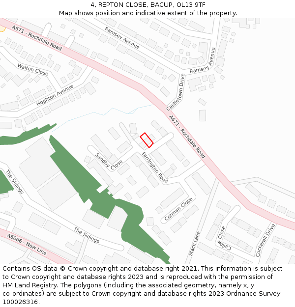 4, REPTON CLOSE, BACUP, OL13 9TF: Location map and indicative extent of plot