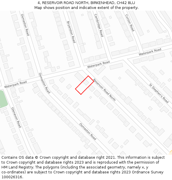 4, RESERVOIR ROAD NORTH, BIRKENHEAD, CH42 8LU: Location map and indicative extent of plot