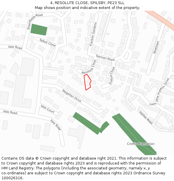 4, RESOLUTE CLOSE, SPILSBY, PE23 5LL: Location map and indicative extent of plot