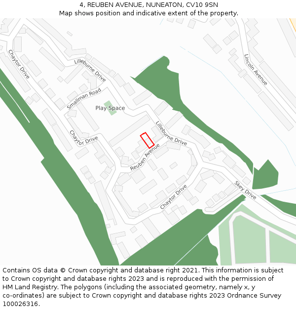 4, REUBEN AVENUE, NUNEATON, CV10 9SN: Location map and indicative extent of plot