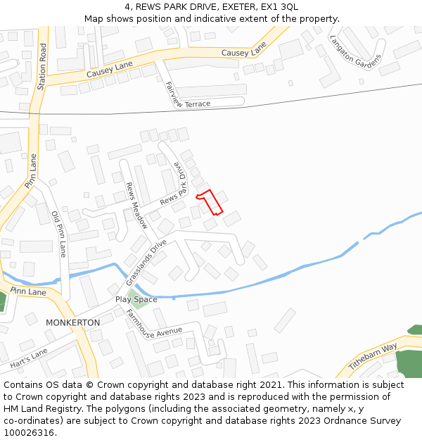 4, REWS PARK DRIVE, EXETER, EX1 3QL: Location map and indicative extent of plot