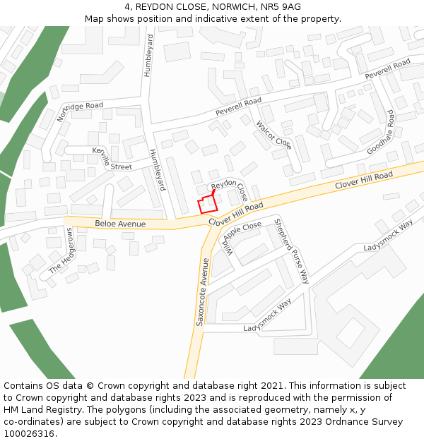 4, REYDON CLOSE, NORWICH, NR5 9AG: Location map and indicative extent of plot