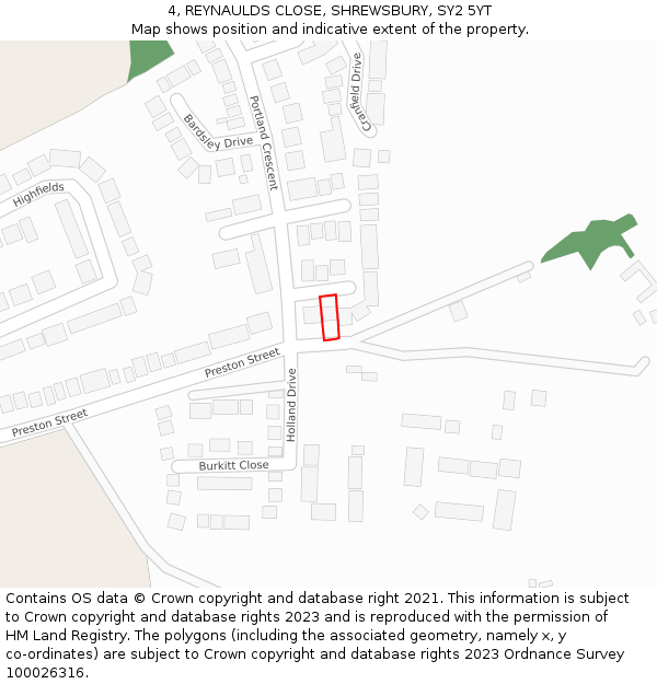 4, REYNAULDS CLOSE, SHREWSBURY, SY2 5YT: Location map and indicative extent of plot