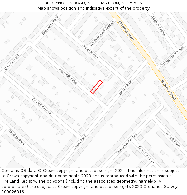 4, REYNOLDS ROAD, SOUTHAMPTON, SO15 5GS: Location map and indicative extent of plot