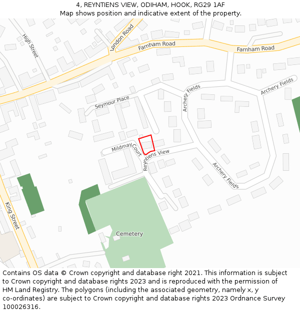 4, REYNTIENS VIEW, ODIHAM, HOOK, RG29 1AF: Location map and indicative extent of plot