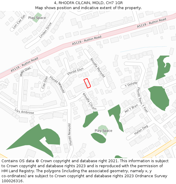 4, RHODFA CILCAIN, MOLD, CH7 1GR: Location map and indicative extent of plot