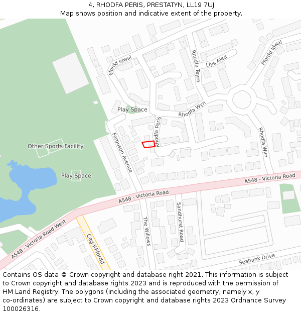 4, RHODFA PERIS, PRESTATYN, LL19 7UJ: Location map and indicative extent of plot