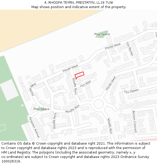 4, RHODFA TEYRN, PRESTATYN, LL19 7UW: Location map and indicative extent of plot