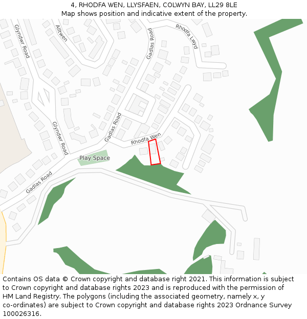 4, RHODFA WEN, LLYSFAEN, COLWYN BAY, LL29 8LE: Location map and indicative extent of plot